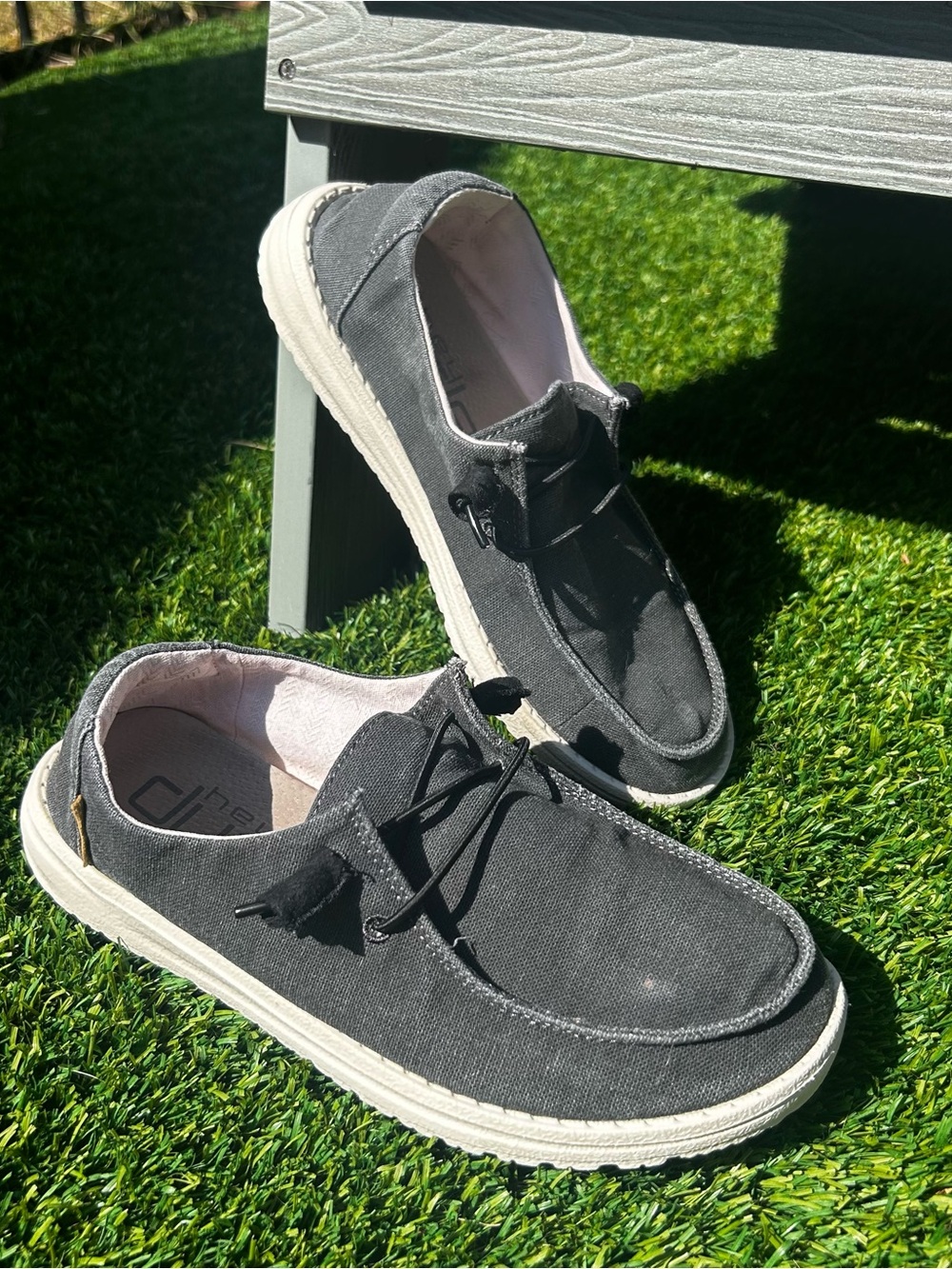 Hey Dude Women's 7 Wendy Chambray Off Black Womens Shoes Women’s Slip on Loafer